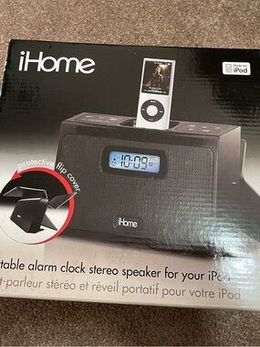 iHome Black Portable Docking Alarm Clock Speaker iH24